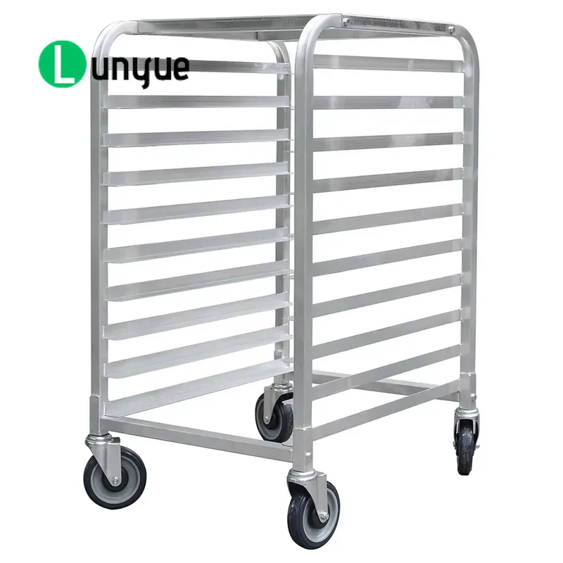 Kitchen Baking Cart - 10段式アルミ製ベーキングラックトロリー。オーブントレー用。アルミ製天板付き。業務用キッチン収納カート。サイズ：660x510x965mm。