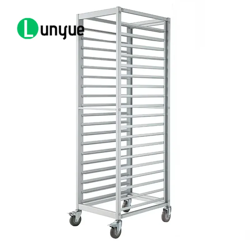 Kitchen Baking Cart - 18段式アルミ製ベーキングラック 1780x650x470mm。業務用パン焼きオーブン用トロリー。ホテル、レストラン、厨房で使用できる、移動式の高さ調節可能なトレイカート。