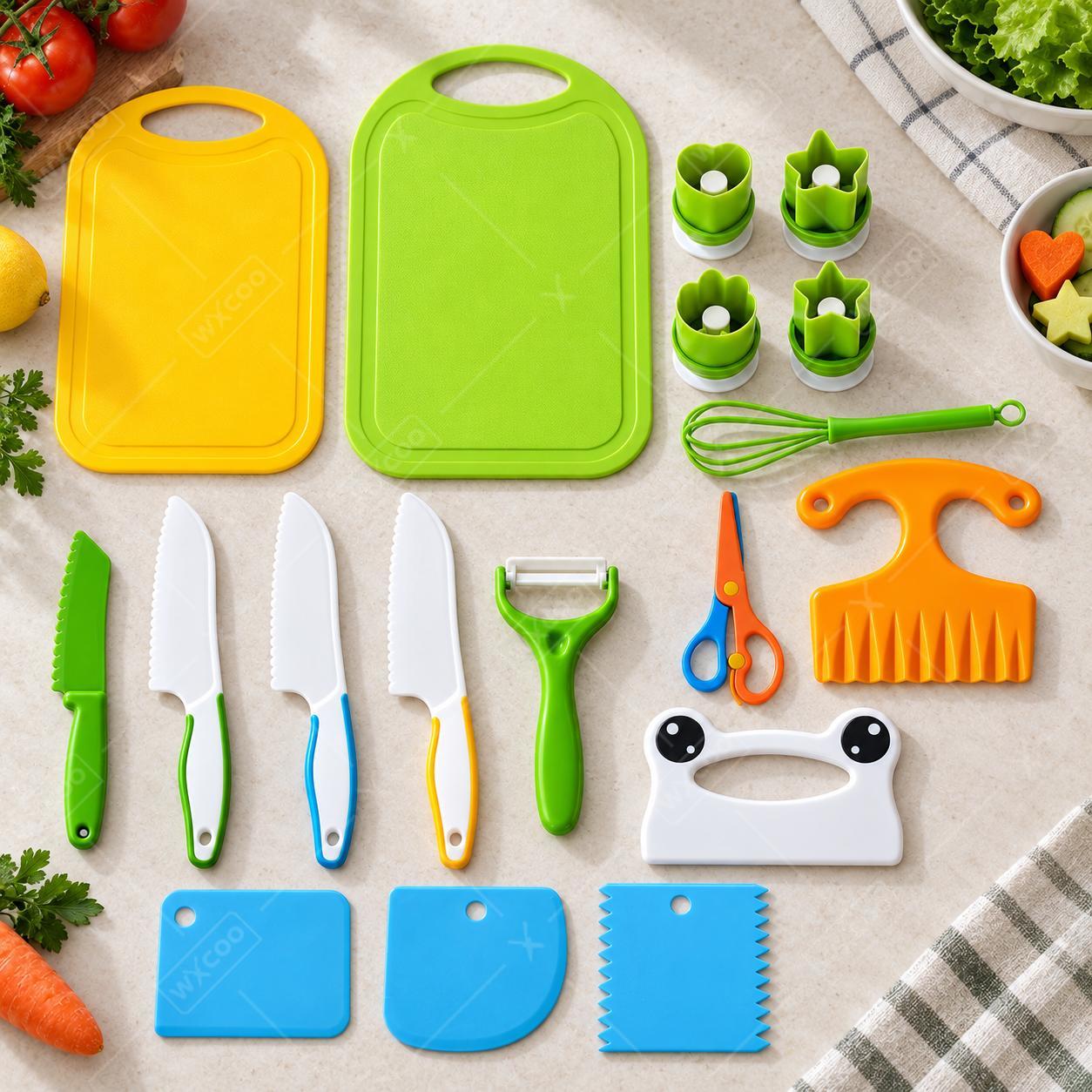 WXCOO 子供用 安全なプラスチック製ナイフセット、まな板 - Kitchen Kids Baking Set のレビューと価格