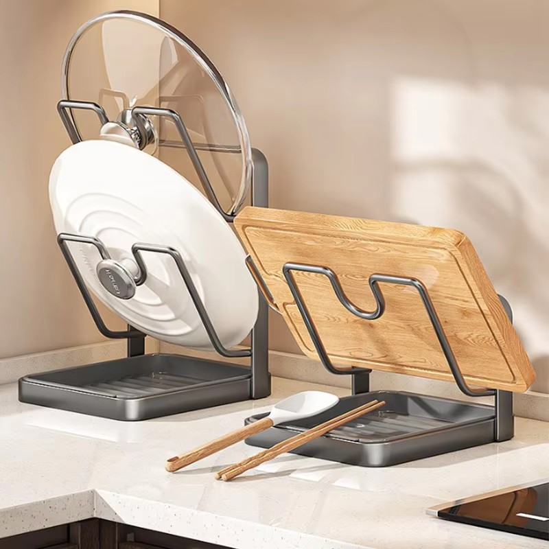 2段式のキッチンカウンター用鍋蓋立て。水切りトレイ付きで、多 - Kitchen Uncle のレビューと価格